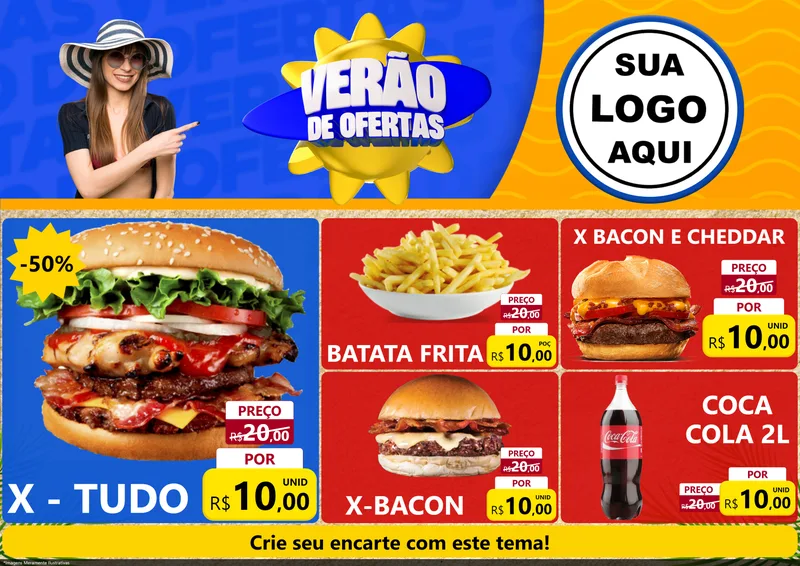 Modelo de Encarte para Encarte A4 Horizontal com o tema Verão de Ofertas para Hamburgueria
