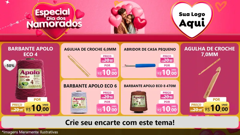 Modelo de TV para TV Horizontal com o tema Especial Dia dos Namorados para Armarinho e Aviamentos