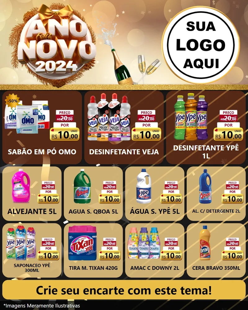 Modelo de Rede Social para Feed Instagram com o tema Feliz Ano Novo 2027 para Produtos de Limpeza