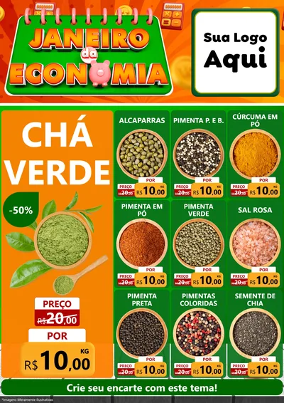 Modelo de Encarte para Encarte A4 Vertical com o tema Janeiro da Economia para Produtos Naturais