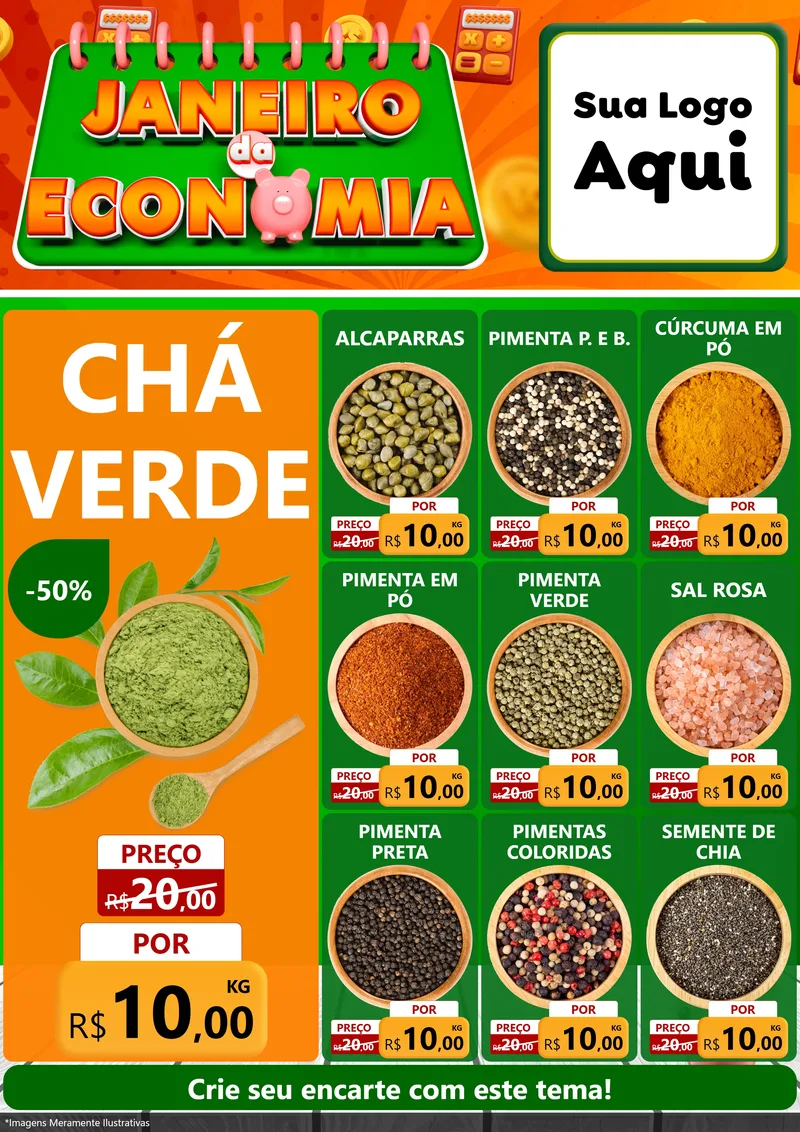Modelo de Encarte para Encarte A4 Vertical com o tema Janeiro da Economia para Produtos Naturais