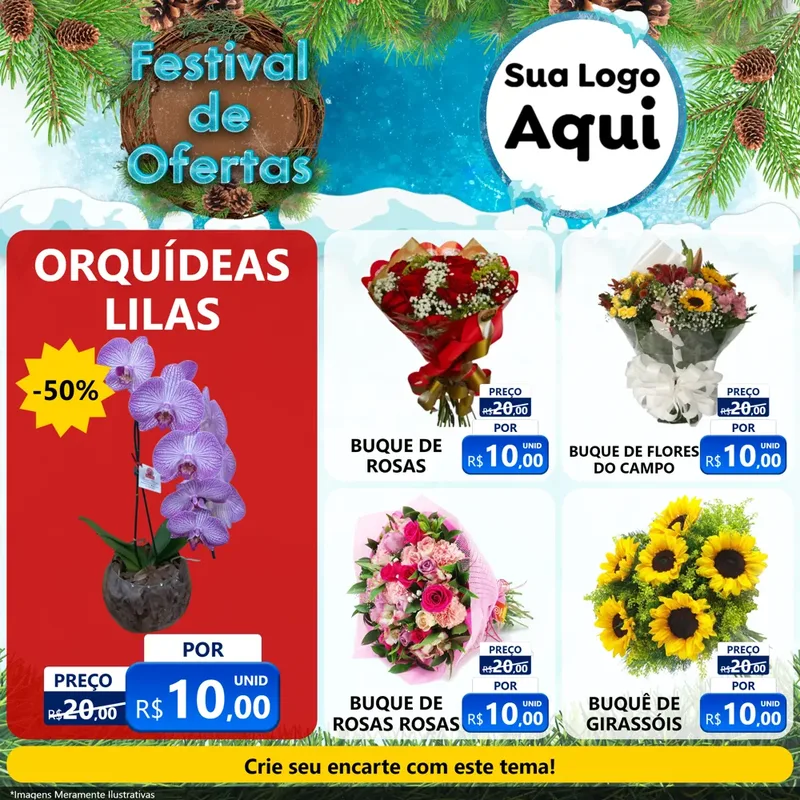 Modelo de Rede Social para Feed Facebook com o tema Festival de Ofertas - Inverno para Floricultura e jardim