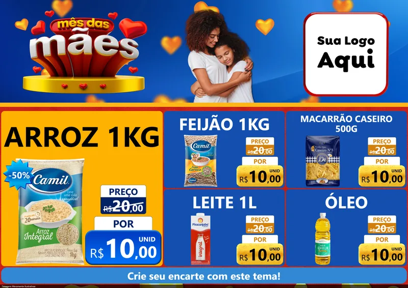 Modelo de Encarte para Encarte A4 Horizontal com o tema Mês das Mães para Supermercado