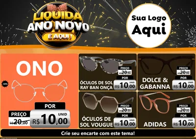 Modelo de Encarte para Encarte A4 Horizontal com o tema Liquida Ano Novo É Aqui! para Óticas