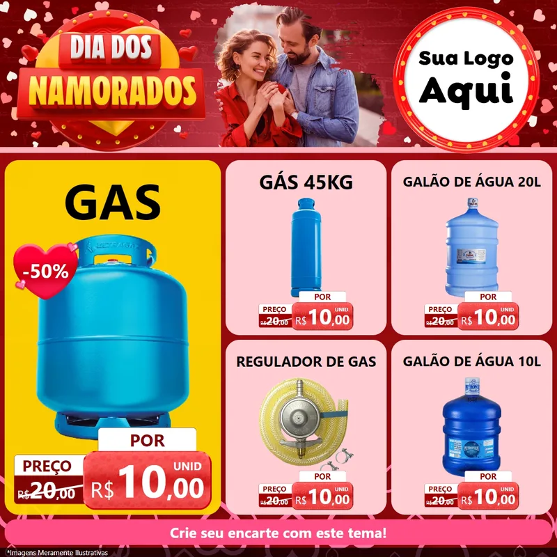 Modelo de Rede Social para Feed Facebook com o tema Dia Dos Namorados para Água e gás