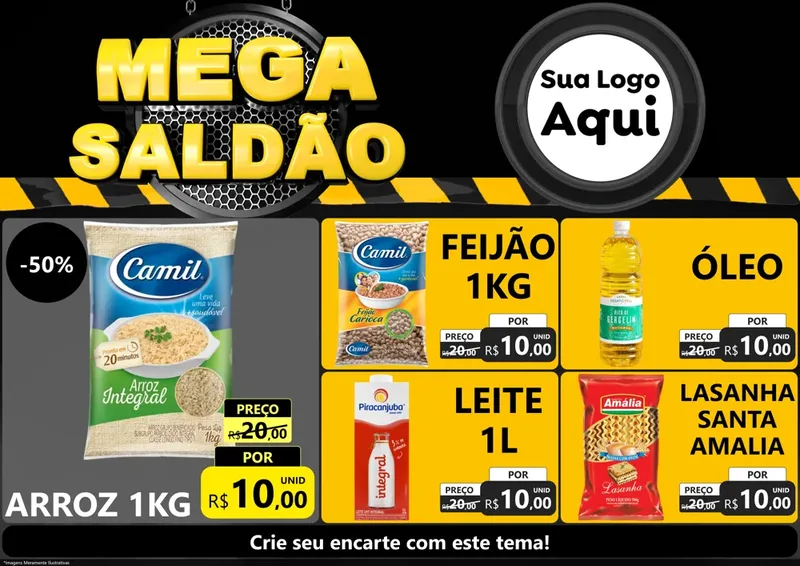Modelo de Encarte para Encarte A4 Horizontal com o tema Mega Saldão para Supermercado