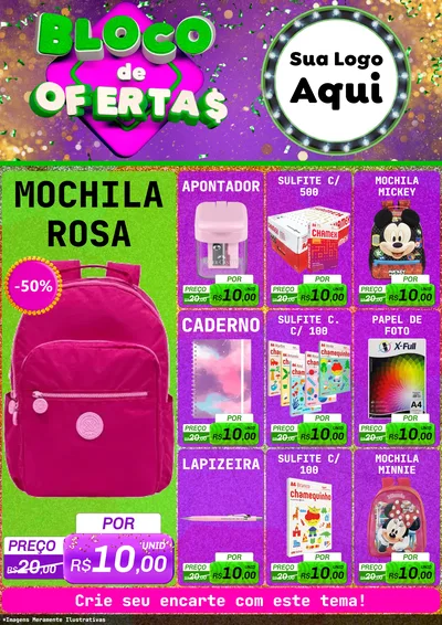 Modelo de Encarte para Encarte A4 Vertical com o tema Bloco de Ofertas para Papelaria