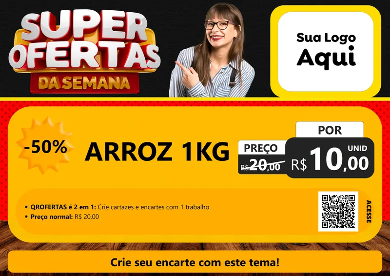 Modelo de Cartaz para Cartaz A4 Horizontal com o tema Super Ofertas da Semana para Supermercado