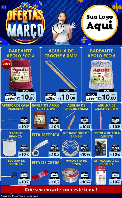 Modelo de Encarte para Encarte Grande com o tema Ofertas de Março para Armarinho e Aviamentos
