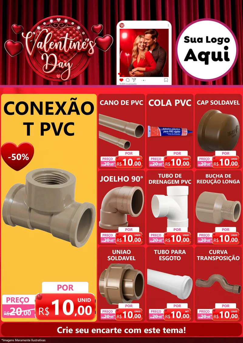 Modelo de Encarte para Encarte A4 Vertical com o tema Valentine's Day para Tubos e conexões