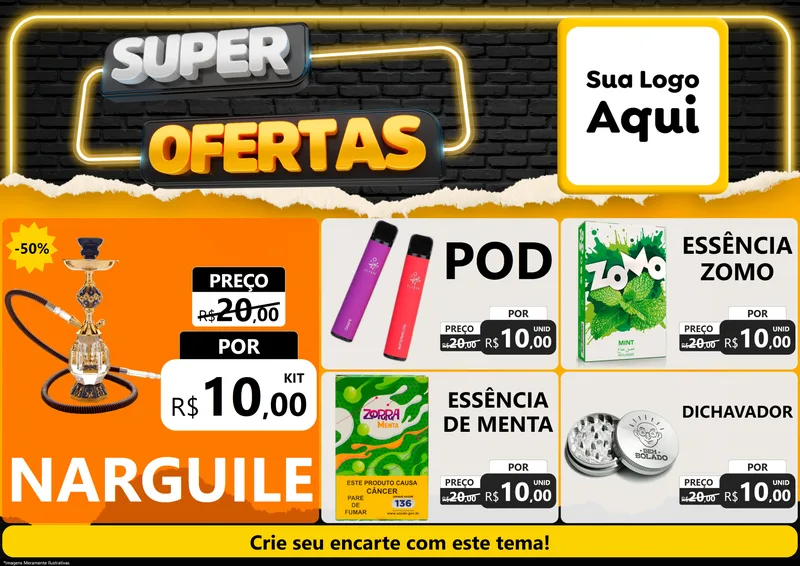 Modelo de Encarte para Encarte A4 Horizontal com o tema Super Ofertas para Tabacaria