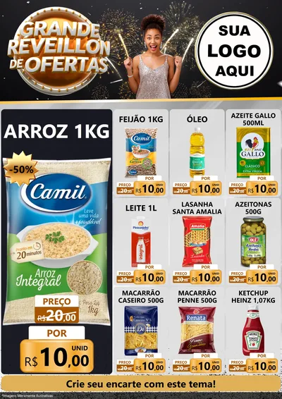 Modelo de Encarte para Encarte A4 Vertical com o tema Grande Réveillon de Ofertas para Supermercado
