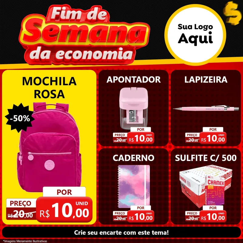 Modelo de Rede Social para Feed Facebook com o tema Fim de Semana da Economia para Papelaria