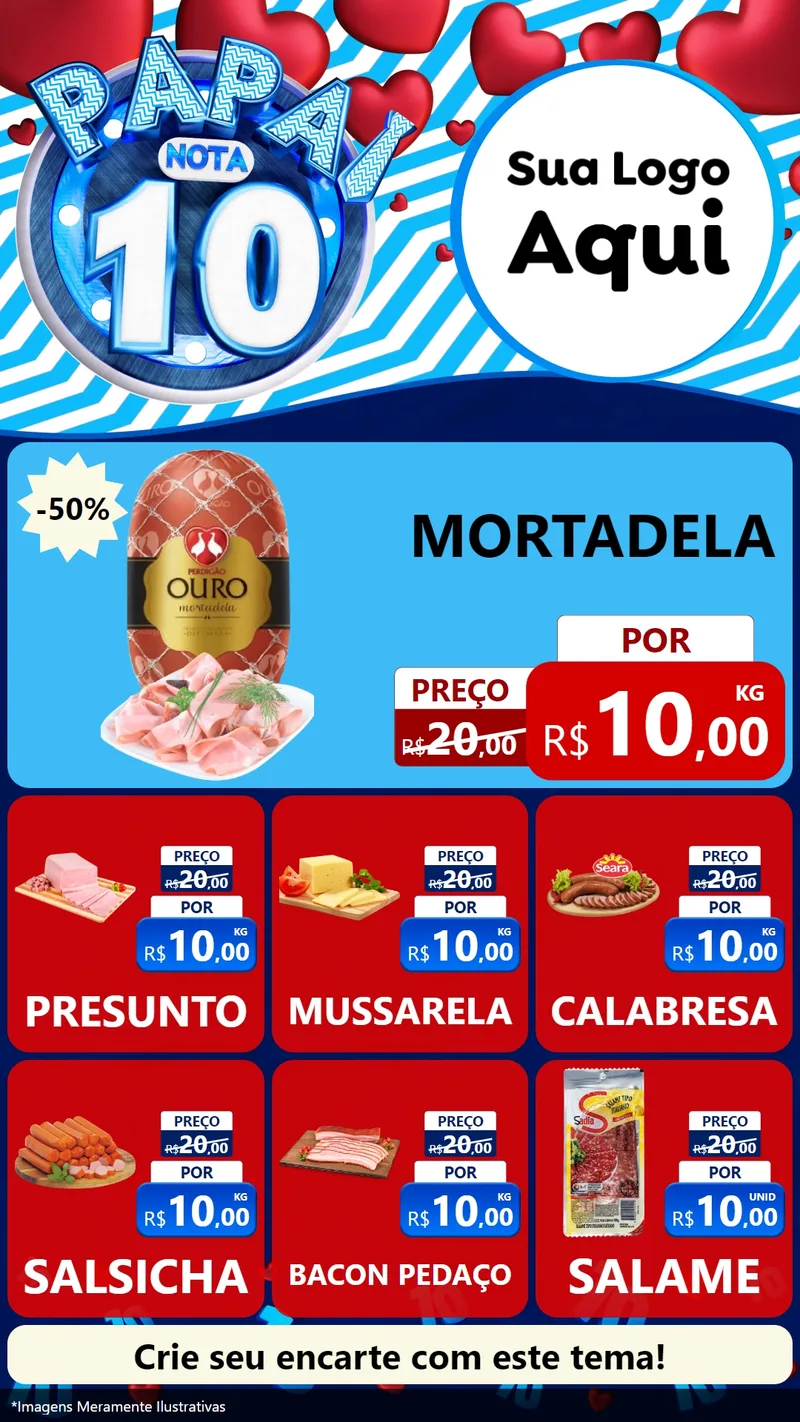 Modelo de Rede Social para Stories com o tema Papai Nota 10 para Frios e Laticínios