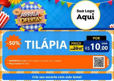 Modelo de Cartaz para Cartaz A4 Horizontal com o tema Arraiá de Ofertas para Peixaria