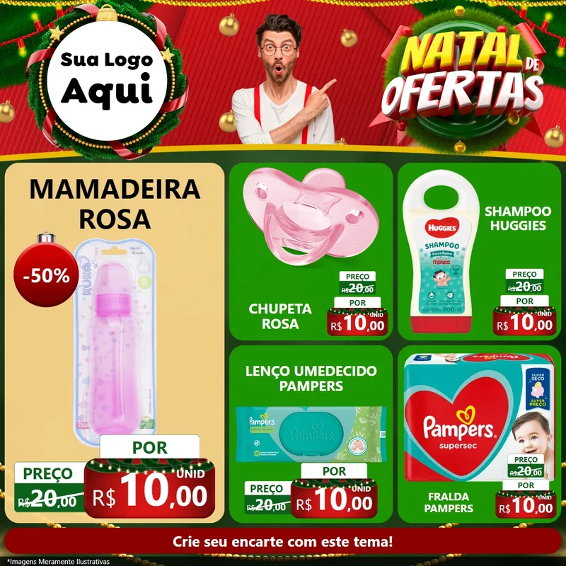 Modelo de Rede Social para Feed Facebook com o tema Natal de Ofertas para Bebês