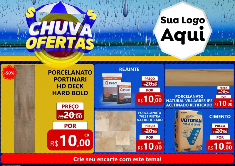 Modelo de Encarte para Encarte A4 Horizontal com o tema Chuva de Ofertas para Pisos e revestimentos