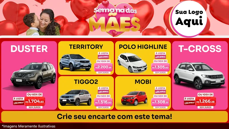 Modelo de TV para TV Horizontal com o tema Semana Das Mães para Concessionaria de Carros
