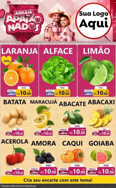 Modelo de Encarte para Encarte Grande com o tema Arraiá dos Apaixonados - Junina para Hortifrúti