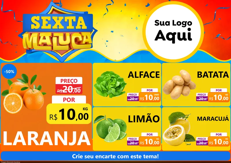 Modelo de Encarte para Encarte A4 Horizontal com o tema Sexta Maluca para Hortifrúti