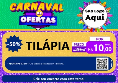 Modelo de Cartaz para Cartaz A4 Horizontal com o tema Carnaval de Ofertas para Peixaria