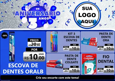 Modelo de Encarte para Encarte A4 Horizontal com o tema Promoção de Aniversário - 3 Anos para Higiene Pessoal