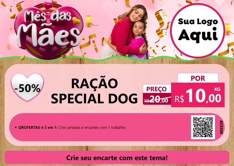Modelo de Cartaz para Cartaz A4 Horizontal com o tema Mês das Mães para Pet Shop