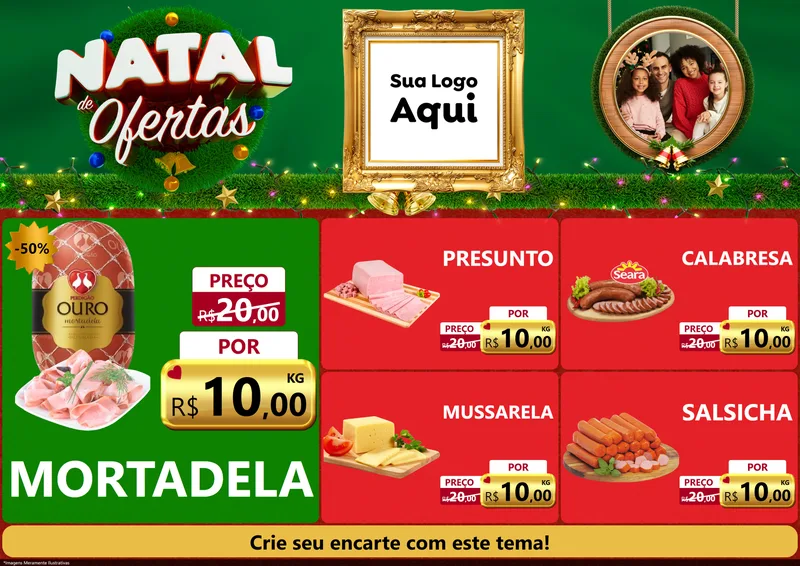 Modelo de Encarte para Encarte A4 Horizontal com o tema Natal de Ofertas para Frios e Laticínios