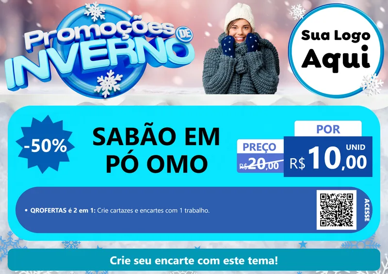 Modelo de Cartaz para Cartaz A4 Horizontal com o tema Promoções de Inverno para Produtos de Limpeza