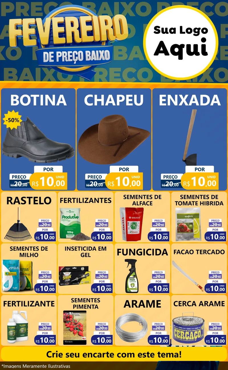 Modelo de Encarte para Encarte Grande com o tema Fevereiro de Preço Baixo para Agropecuária