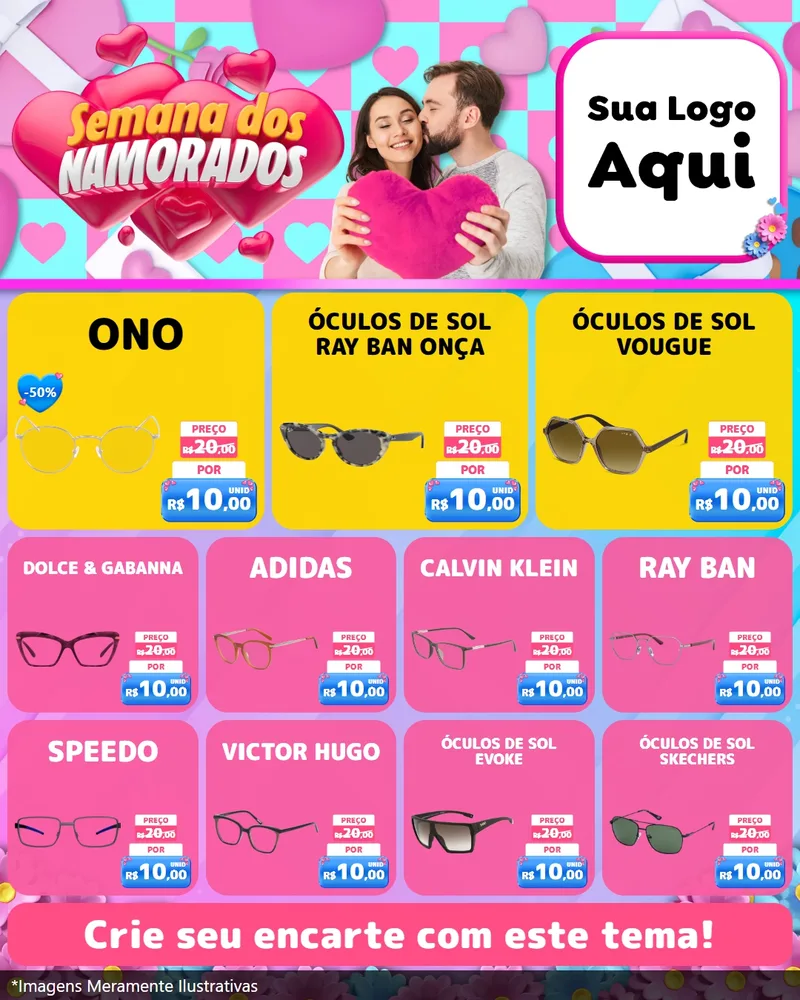 Modelo de Rede Social para Feed Instagram com o tema Semana dos Namorados para Óticas