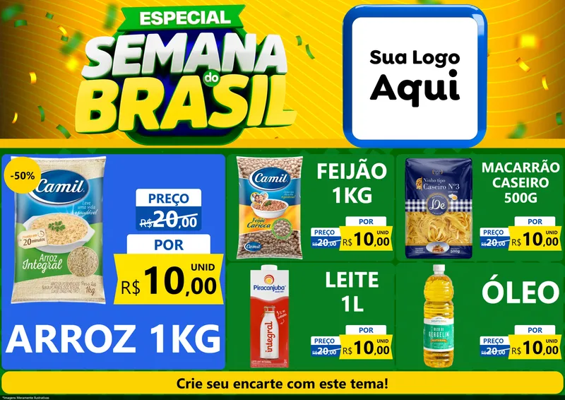 Modelo de Encarte para Encarte A4 Horizontal com o tema Especial Semana do Brasil para Supermercado