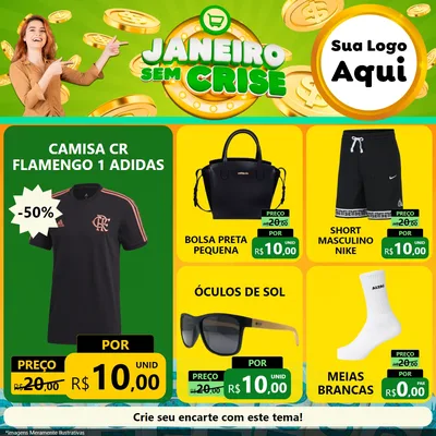 Modelo de Rede Social para Feed Facebook com o tema Janeiro Sem Crise para Roupas e acessórios