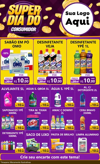 Modelo de Encarte para Encarte Grande com o tema Super Dia do Consumidor para Produtos de Limpeza