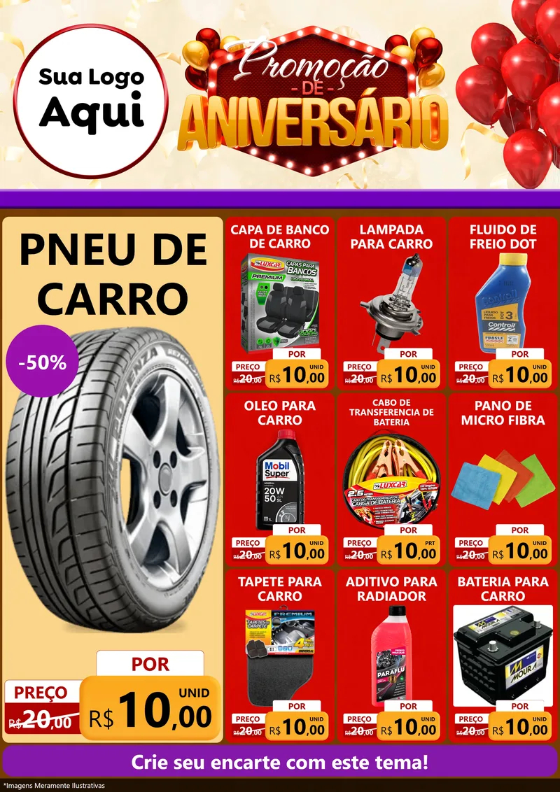 Modelo de Encarte para Encarte A4 Vertical com o tema Promoção de Aniversário para Auto peças
