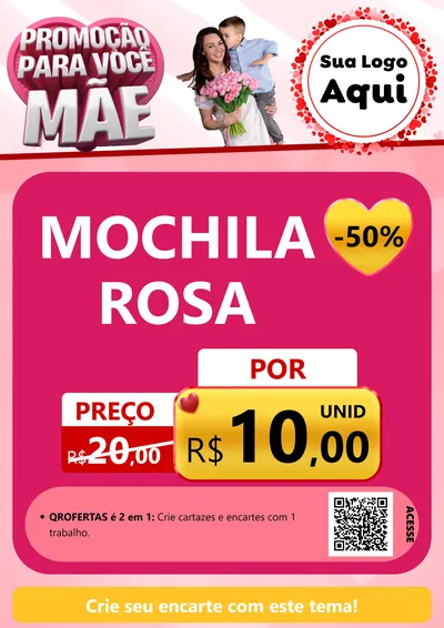 Modelo de Cartaz para Cartaz A4 Vertical com o tema Promoção Para Você Mãe para Papelaria