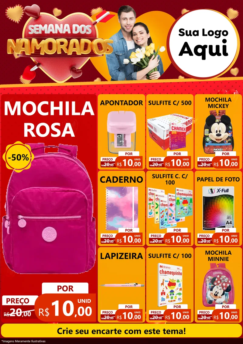 Modelo de Encarte para Encarte A4 Vertical com o tema Semana dos Namorados para Papelaria
