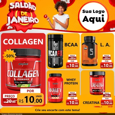 Modelo de Rede Social para Feed Facebook com o tema Saldão de Janeiro para Suplementos alimentares