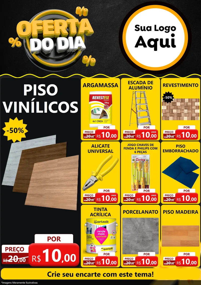 Modelo de Encarte para Encarte A4 Vertical com o tema Oferta Do Dia para Material para Construção