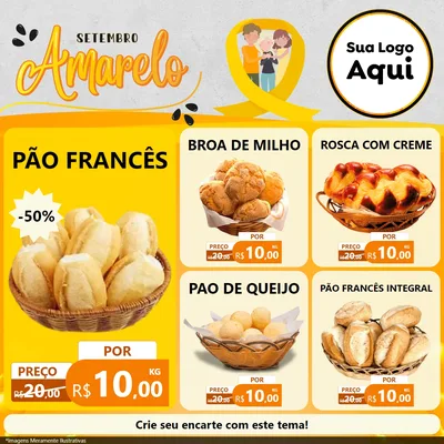 Modelo de Rede Social para Feed Facebook com o tema Setembro Amarelo para Padaria
