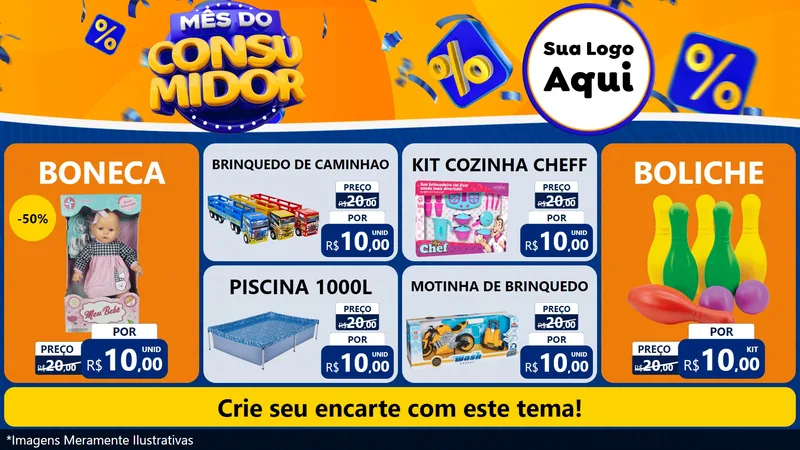 Modelo de TV para TV Horizontal com o tema Mês do Consumidor para Brinquedos