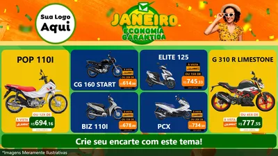 Modelo de TV para TV Horizontal com o tema Janeiro - Economia Garantida para Concessionaria de Motos