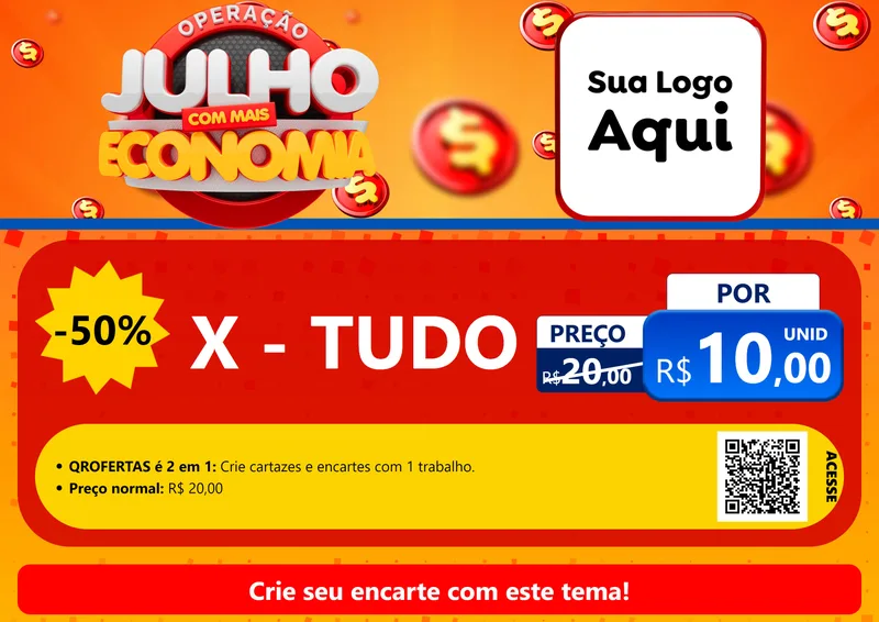 Modelo de Cartaz para Cartaz A4 Horizontal com o tema Operação Julho Com Mais Economia para Hamburgueria