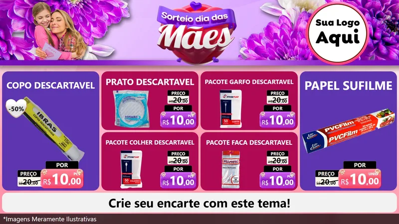 Modelo de TV para TV Horizontal com o tema Sorteio Dia das Mães para Embalagens