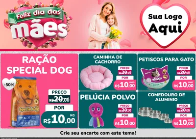 Modelo de Encarte para Encarte A4 Horizontal com o tema Feliz Dia das Mães para Pet Shop