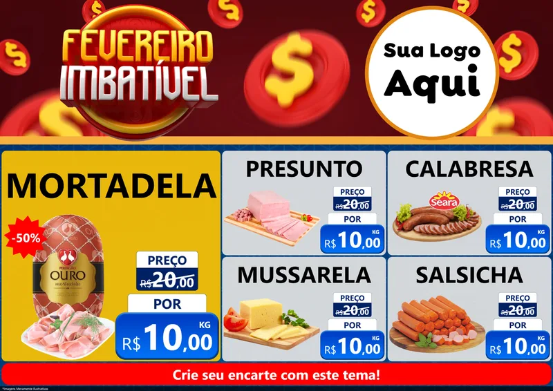 Modelo de Encarte para Encarte A4 Horizontal com o tema Fevereiro Imbatível para Frios e Laticínios