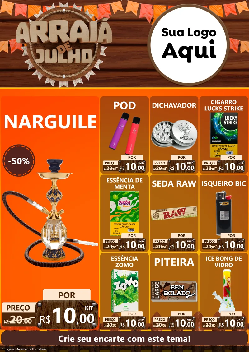 Modelo de Encarte para Encarte A4 Vertical com o tema Arraiá de Julho - Junina para Tabacaria