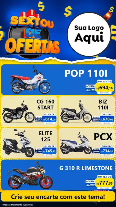 Modelo de TV para TV Vertical com o tema Sextou de Ofertas para Concessionaria de Motos