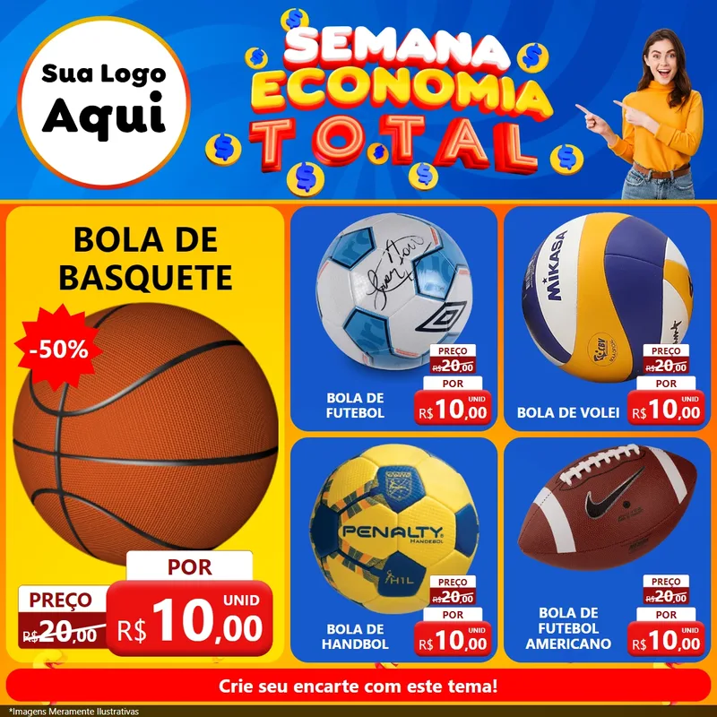 Modelo de Rede Social para Feed Facebook com o tema Semana Economia Total para Artigos Esportivos