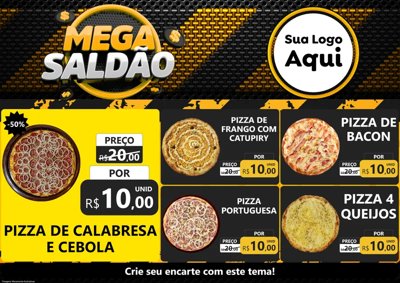 Modelo de Encarte para Encarte A4 Horizontal com o tema Mega Saldão para Pizzaria